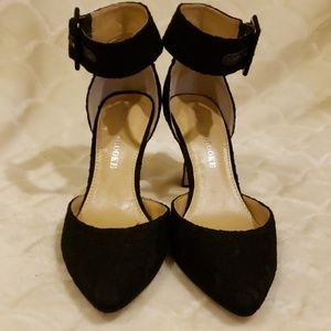 Sexy black lace heels with ankle strap.